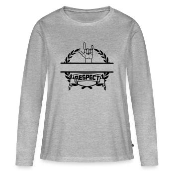 Handgeste des Respekts im Lorbeerkranz RESPEKT - Frauen Premium Bio Langarmshirt - Grau meliert - Vorne - Julia (174cm)