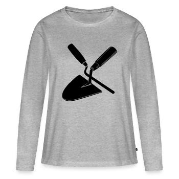 Fugennagel und Kelle, Maurerwerkzeuge - Frauen Premium Bio Langarmshirt - Grau meliert - Vorne - Julia (174cm)