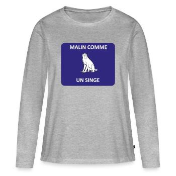Malin comme un singe - T-shirt manches longues Premium bio Femme - gris chiné - Devant - Julia (174cm)