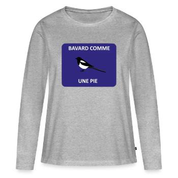 Bavard comme une pie - T-shirt manches longues Premium bio Femme - gris chiné - Devant - Julia (174cm)