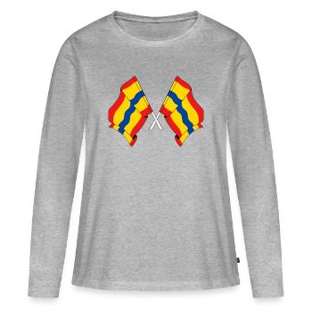 Zwei Flaggen der Provinz Overijssel - Frauen Premium Bio Langarmshirt - Grau meliert - Vorne - Julia (174cm)