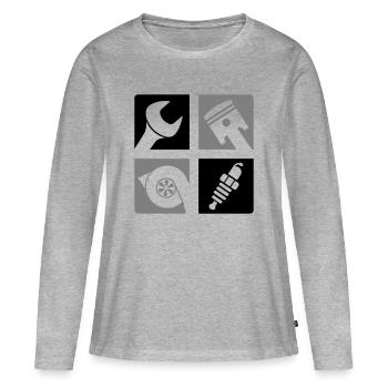Clé à piston Turbo Bougie d’allumage Emblème - T-shirt manches longues Premium bio Femme - gris chiné - Devant - Julia (174cm)