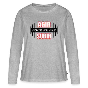 Agir pour ne pas subir - T-shirt manches longues Premium bio Femme - gris chiné - Devant - Julia (174cm)