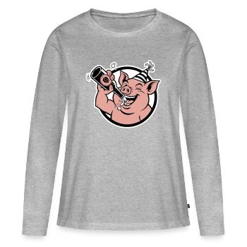 Cochon avec bouteille de célébration - T-shirt manches longues Premium bio Femme - gris chiné - Devant - Julia (174cm)