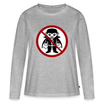 Pas un vampire ! Drôle de panneau d’interdiction Halloween - T-shirt manches longues Premium bio Femme - gris chiné - Devant - Julia (174cm)