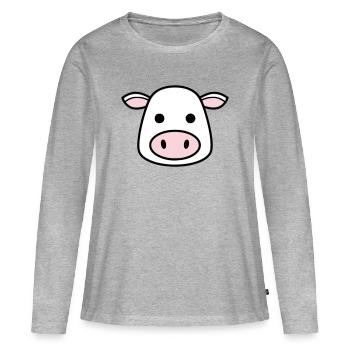 Mignonne Tête de Vache Visage Vector de la BD - T-shirt manches longues Premium bio Femme - gris chiné - Devant - Julia (174cm)