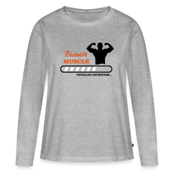 Bientôt musclé  - T-shirt manches longues Premium bio Femme - gris chiné - Devant - Julia (174cm)