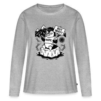 Non, Pingouin - Mème sarcastique drôle - T-shirt manches longues Premium bio Femme - gris chiné - Devant - Julia (174cm)