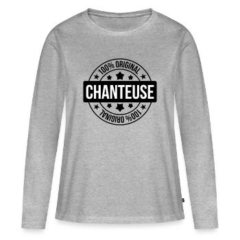 Chanteuse - Chanter - Chanson - T-shirt manches longues Premium bio Femme - gris chiné - Devant - Julia (174cm)