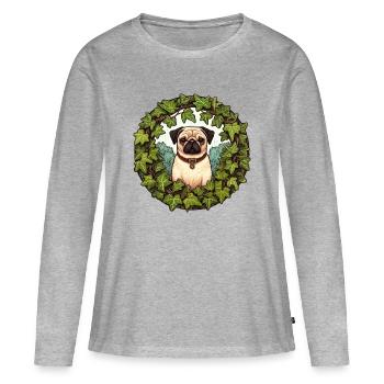 Pug in Ivy Wreath - Women's Premium Organic Long Sleeve Shirt - heather grey - Front - Julia (174cm)