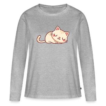 Chaton Dormeur Doux - T-shirt manches longues Premium bio Femme - gris chiné - Devant - Julia (174cm)
