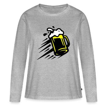 Icône de chope de bière - T-shirt manches longues Premium bio Femme - gris chiné - Devant - Julia (174cm)