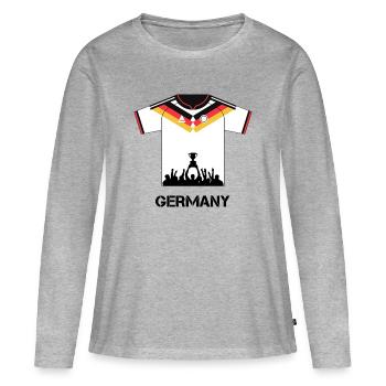 Maillot de football allemand avec coupe – Design du ventilateur - T-shirt manches longues Premium bio Femme - gris chiné - Devant - Julia (174cm)