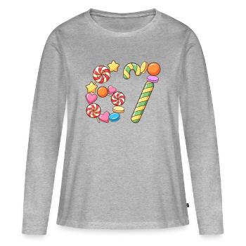 67 Candy Confetti Pop Art - Frauen Premium Bio Langarmshirt - Grau meliert - Vorne - Julia (174cm)