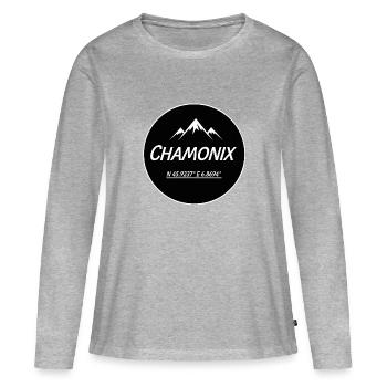 CHAMONIX - T-shirt manches longues Premium bio Femme - gris chiné - Devant - Julia (174cm)