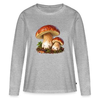Steinpilz - Frauen Premium Bio Langarmshirt - Grau meliert - Vorne - Julia (174cm)