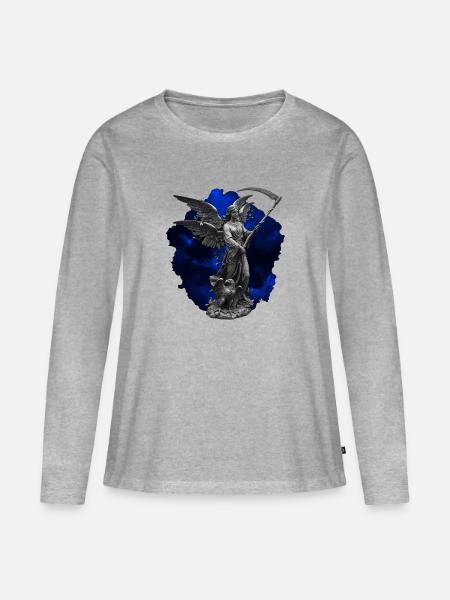 Himmlische Wächterin mit Sichel - Frauen Premium Bio Langarmshirt - Grau meliert