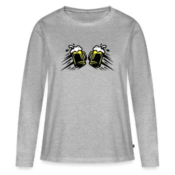 Bier Bierglas Anstoßen Symbol - Frauen Premium Bio Langarmshirt - Grau meliert - Vorne - Julia (174cm)