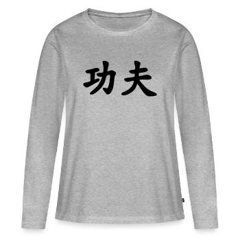 Caractère chinois de kung-fu - T-shirt manches longues Premium bio Femme - gris chiné - Devant - Julia (174cm)