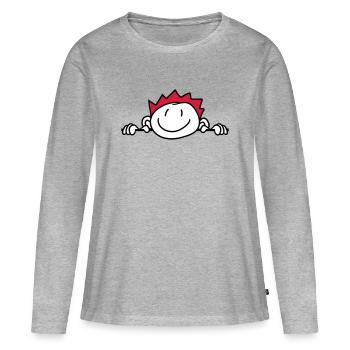 cache mur mur face face tête enfant peint kri - T-shirt manches longues Premium bio Femme - gris chiné - Devant - Julia (174cm)