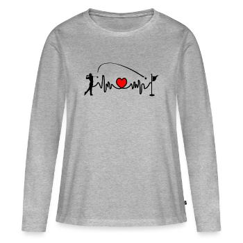 Le joueur de golf frappe la balle dans la fréquence cardiaque du trou, cardio - T-shirt manches longues Premium bio Femme - gris chiné - Devant - Julia (174cm)