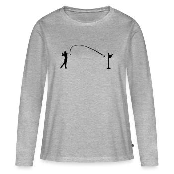 Joueur de golf frappe balle dans le trou fréquence cardiaque, cardio - T-shirt manches longues Premium bio Femme - gris chiné - Devant - Julia (174cm)