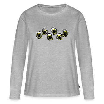 Bière, Bière, Verre de bière, Tasse de bière - T-shirt manches longues Premium bio Femme - gris chiné - Devant - Julia (174cm)