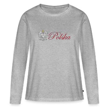 Polska - Pologne - T-shirt manches longues Premium bio Femme - gris chiné - Devant - Julia (174cm)