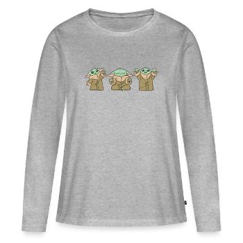 Star Wars: Mandalorian Baby Yoda Posen - Frauen Premium Bio Langarmshirt - Grau meliert - Vorne - Julia (174cm)