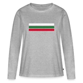 Drapeau de la Bulgarie Minimal - Bande en éventail du drapeau Desi - T-shirt manches longues Premium bio Femme - gris chiné - Devant - Julia (174cm)
