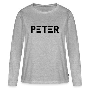 Prénom Peter - T-shirt manches longues Premium bio Femme - gris chiné - Devant - Julia (174cm)
