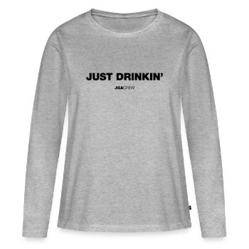Enterrement de vie de garçon : Juste boire (Enterrement de vie de garçon) - T-shirt manches longues Premium bio Femme - gris chiné - Devant - Julia (174cm)