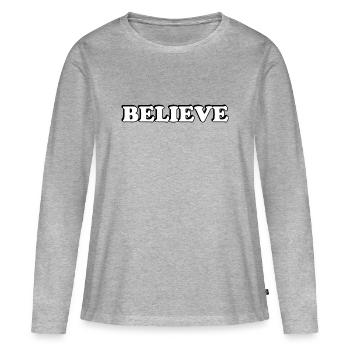 Croire - T-shirt manches longues Premium bio Femme - gris chiné - Devant - Julia (174cm)
