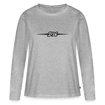 2026 Element - Frauen Premium Bio Langarmshirt - Grau meliert - Vorne - Julia (174cm)