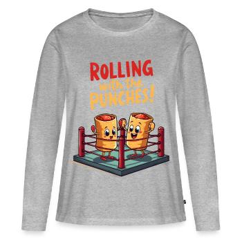 Rouler avec les coups - T-shirt manches longues Premium bio Femme - gris chiné - Devant - Julia (174cm)