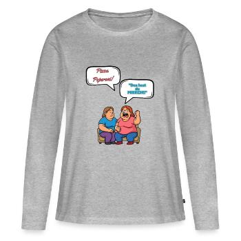 Caricature de Dispute de Pizza Pepperoni - T-shirt manches longues Premium bio Femme - gris chiné - Devant - Julia (174cm)
