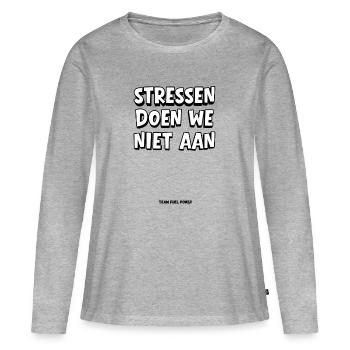 On ne stresse pas - T-shirt manches longues Premium bio Femme - gris chiné - Devant - Julia (174cm)