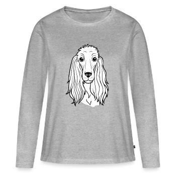Greyhound (Portrait comique / Noir & Blanc) - T-shirt manches longues Premium bio Femme - gris chiné - Devant - Julia (174cm)