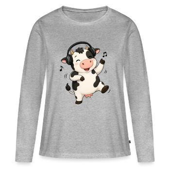 La vache danse sur la ferme de la ferme de la musique - T-shirt manches longues Premium bio Femme - gris chiné - Devant - Julia (174cm)