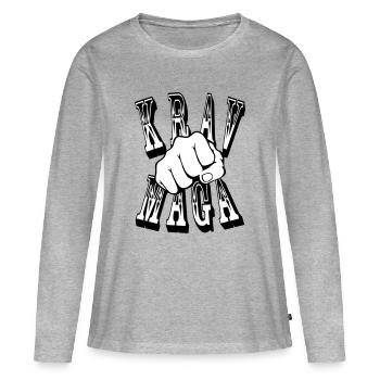 Coup de poing Krav Maga - T-shirt manches longues Premium bio Femme - gris chiné - Devant - Julia (174cm)