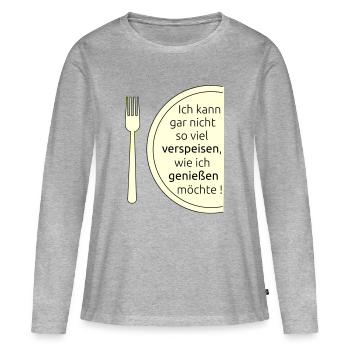 Verspeisen und geniessen - Frauen Premium Bio Langarmshirt - Grau meliert - Vorne - Julia (174cm)