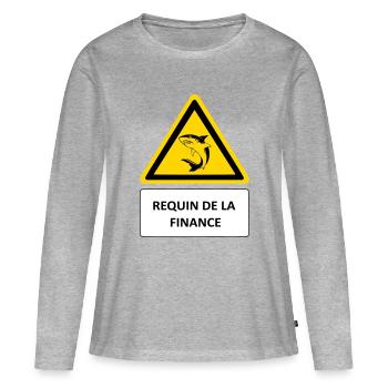 Requin de la finance - T-shirt manches longues Premium bio Femme - gris chiné - Devant - Julia (174cm)