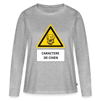 Caractère de chien - T-shirt manches longues Premium bio Femme - gris chiné - Devant - Julia (174cm)