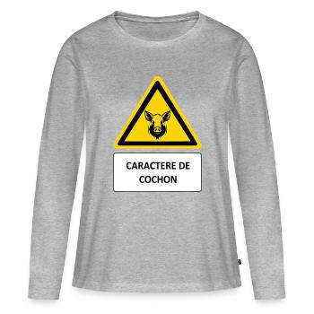 Caractère de cochon - T-shirt manches longues Premium bio Femme - gris chiné - Devant - Julia (174cm)