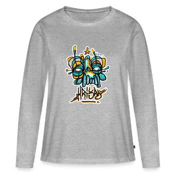 Schädelraut Graff Krispé - Frauen Premium Bio Langarmshirt - Grau meliert - Vorne - Julia (174cm)