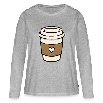 Süße Takeaway-Kaffeetasse mit Herz - Frauen Premium Bio Langarmshirt - Grau meliert - Vorne - Julia (174cm)