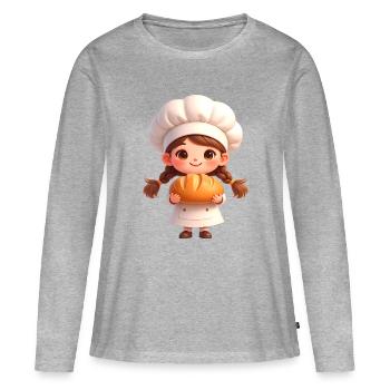 La boulangère avec du pain – Bande dessinée mignonne - T-shirt manches longues Premium bio Femme - gris chiné - Devant - Julia (174cm)