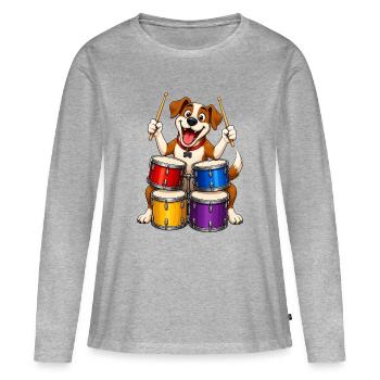 Excit Dog jouant de la batterie à quatre musiciens - T-shirt manches longues Premium bio Femme - gris chiné - Devant - Julia (174cm)