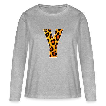 Imprimé en Y Léopard - T-shirt manches longues Premium bio Femme - gris chiné - Devant - Julia (174cm)
