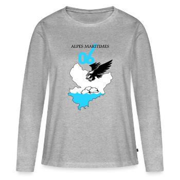 Alpes Maritimes - T-shirt manches longues Premium bio Femme - gris chiné - Devant - Julia (174cm)